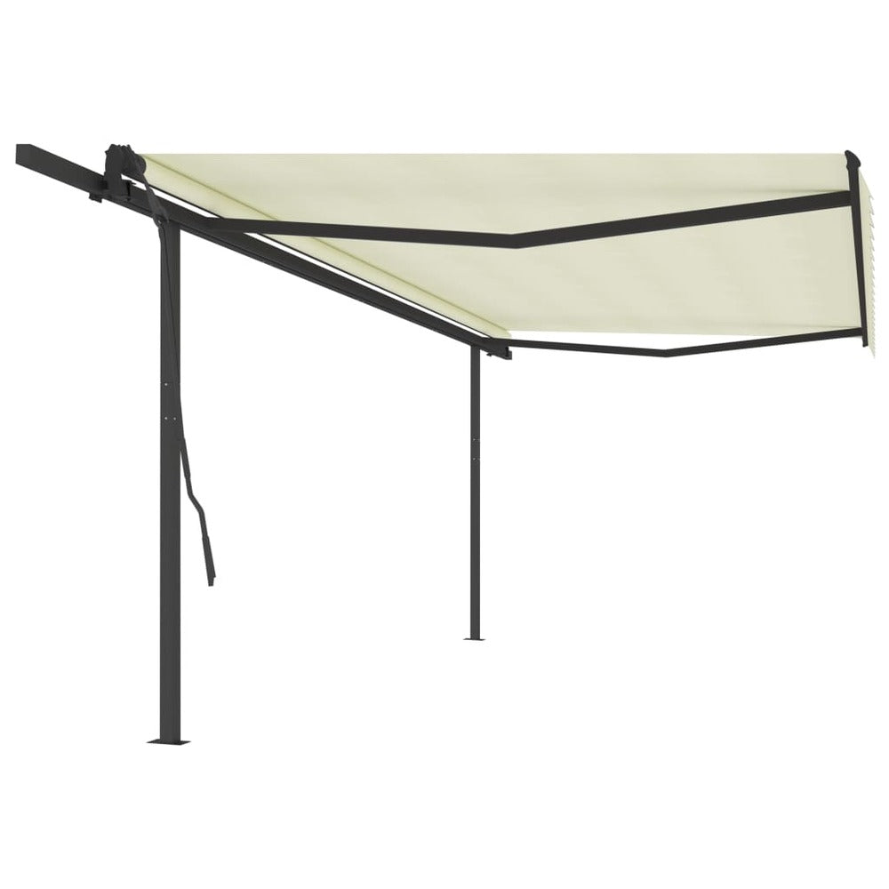 VIDAXL Auvent Manuel Rétractable Avec Poteaux 5x3,5 M Crème