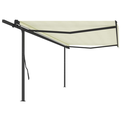 VIDAXL Auvent Manuel Rétractable Avec Poteaux 5x3,5 M Crème