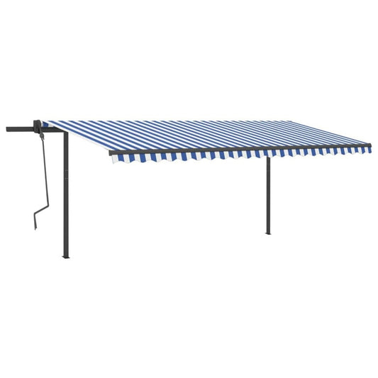 VIDAXL Auvent Manuel Rétractable Avec Poteaux 5x3 M Bleu Et Blanc