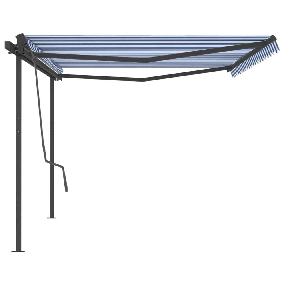 VIDAXL Auvent Manuel Rétractable Avec Poteaux 5x3 M Bleu Et Blanc
