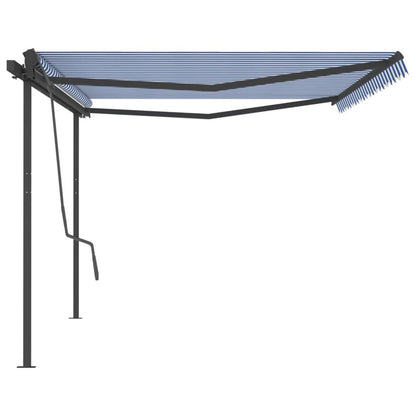 VIDAXL Auvent Manuel Rétractable Avec Poteaux 5x3 M Bleu Et Blanc