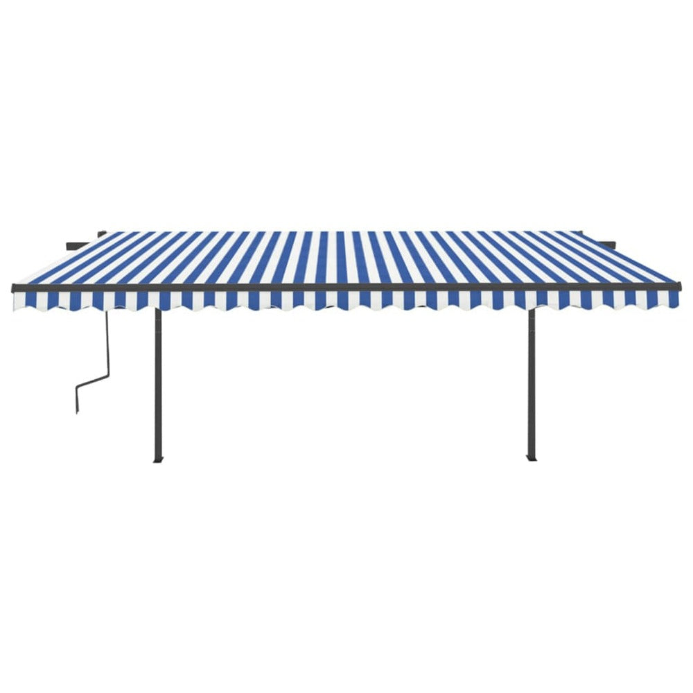 VIDAXL Auvent Manuel Rétractable Avec Poteaux 5x3 M Bleu Et Blanc