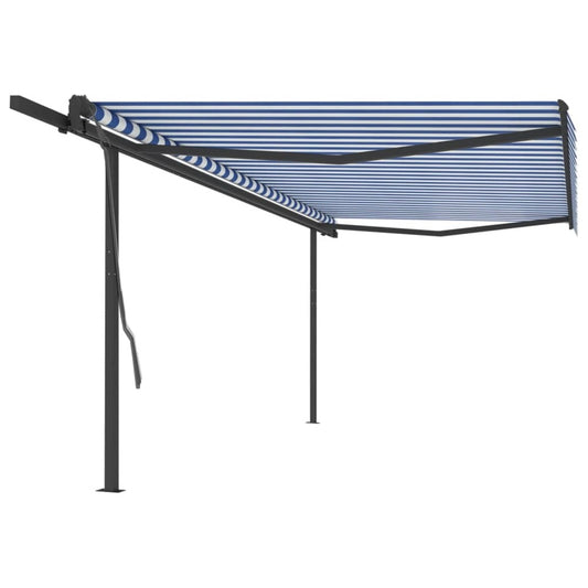 VIDAXL Auvent Manuel Rétractable Avec Poteaux 5x3 M Bleu Et Blanc