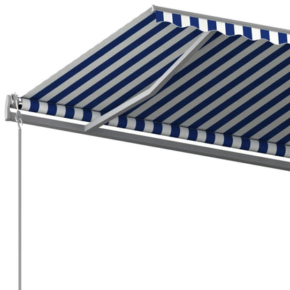 VIDAXL Auvent Manuel Rétractable Avec Poteaux 5x3 M Bleu Et Blanc