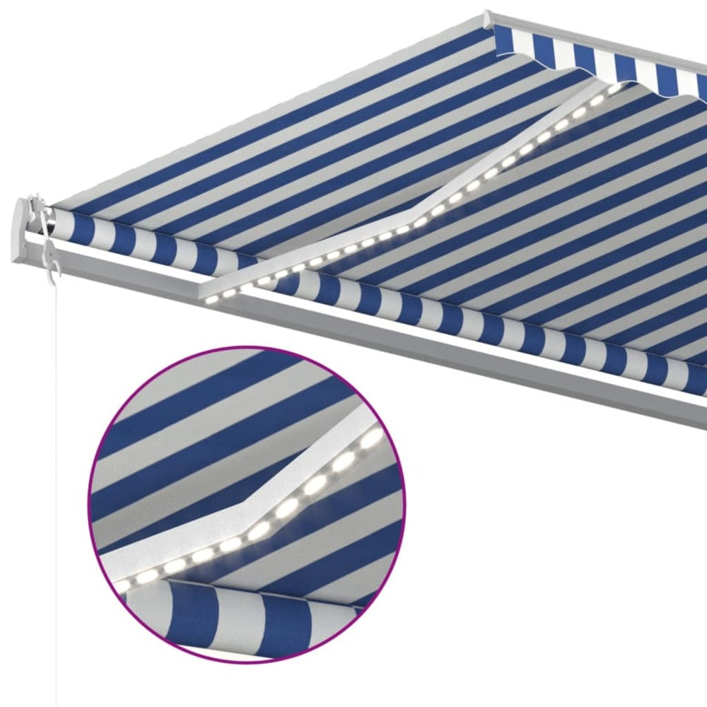 VIDAXL Auvent Automatique Capteur De Vent Led 600x350 Cm Bleu Et Blanc