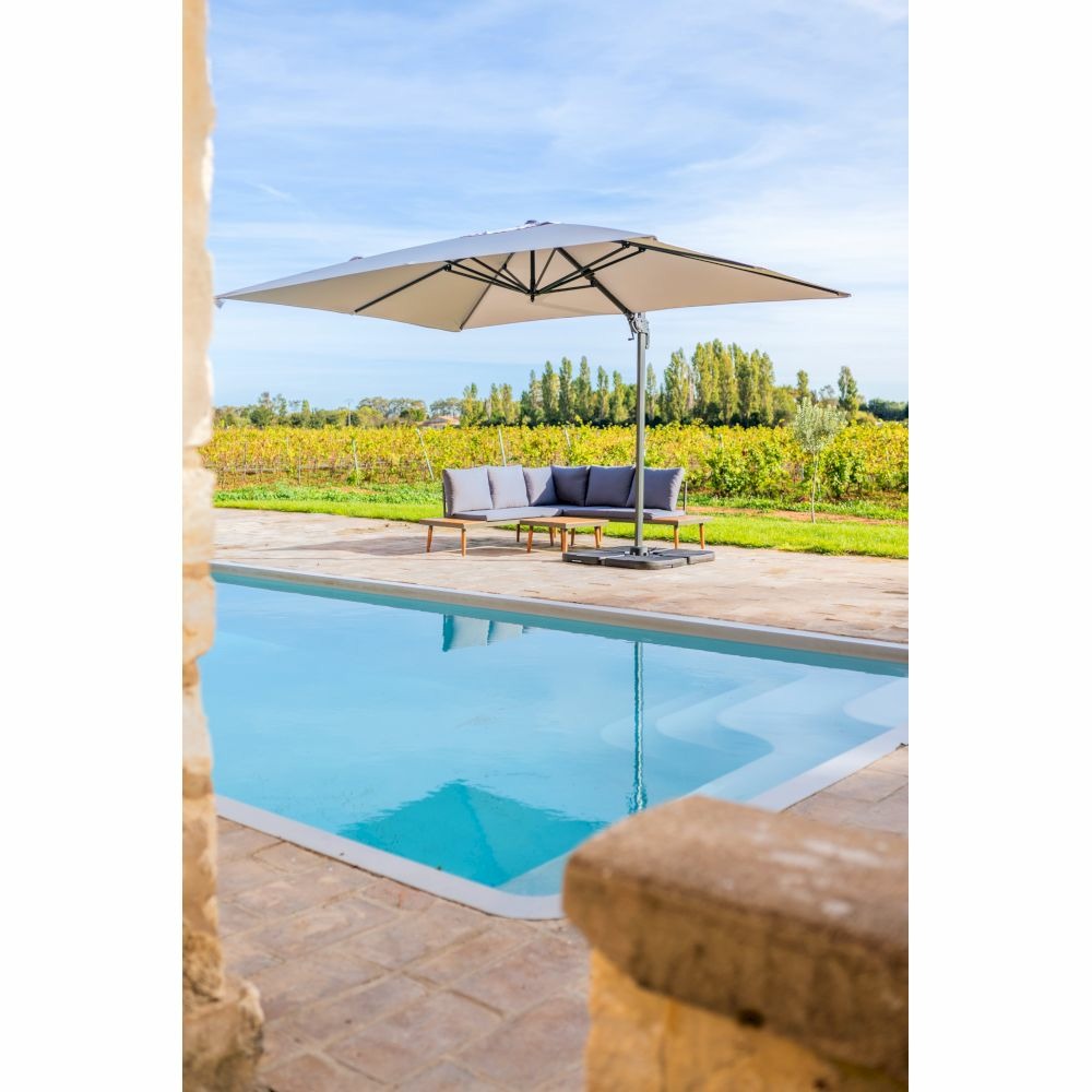  Parasol Déporté Gris Clair + Dalle Et Housse L400xh272xl300 - Jules - Cezare