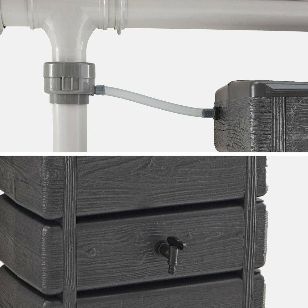  Récupérateur D'eau Mural Grandval 300l Imitation Bois Anthracite Avec Kit Raccord Chéneau Inclus