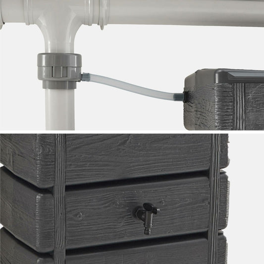  Récupérateur D'eau Mural Grandval 300l Imitation Bois Anthracite Avec Kit Raccord Chéneau Inclus