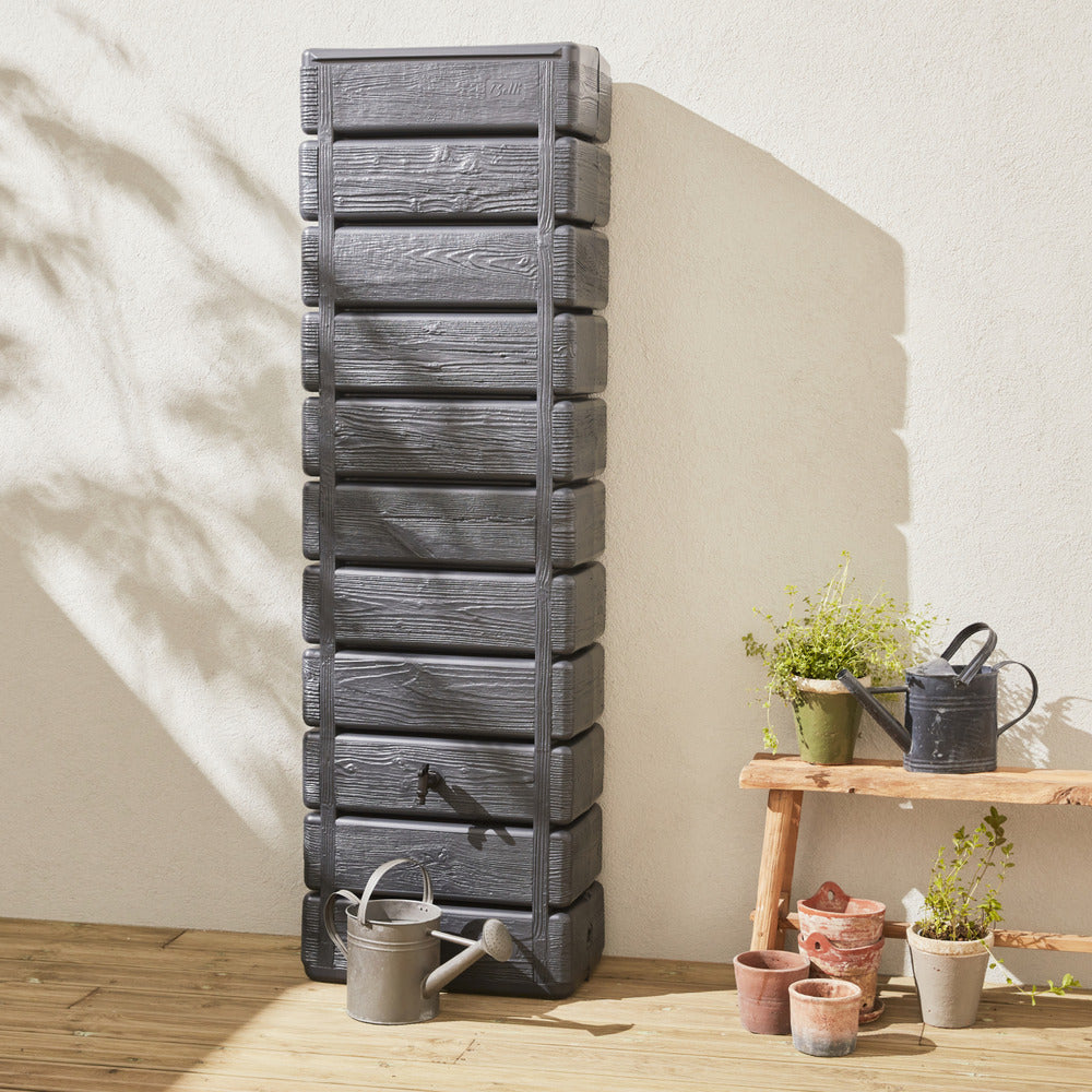  Récupérateur D'eau Mural Grandval 300l Imitation Bois Anthracite Avec Kit Raccord Chéneau Inclus