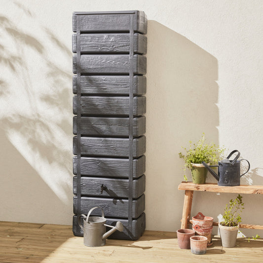  Récupérateur D'eau Mural Grandval 300l Imitation Bois Anthracite Avec Kit Raccord Chéneau Inclus