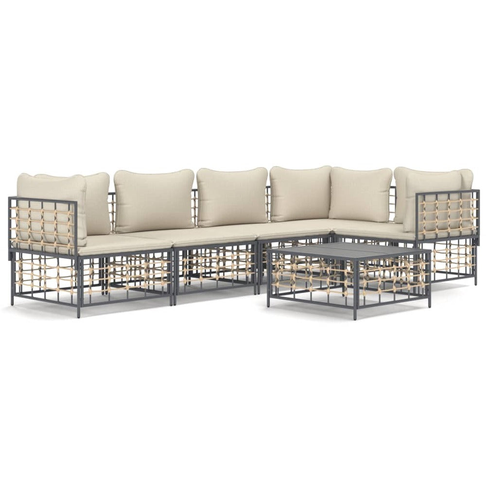 VIDAXL Salon De Jardin 6 Pcs Avec Coussins Anthracite Résine Tressée
