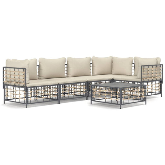 VIDAXL Salon De Jardin 6 Pcs Avec Coussins Anthracite Résine Tressée