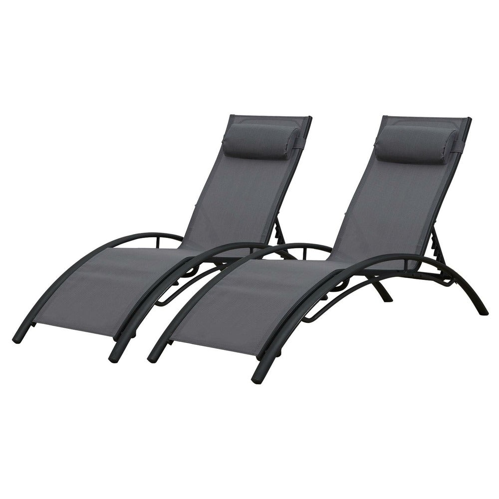  Baisao - Bain De Soleil Courbé Textilène Aluminium - Inclinable - Coussin De Tête - Léger Et Confortable - Gris/gris Anthracite - X2