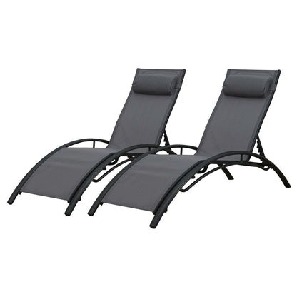  Baisao - Bain De Soleil Courbé Textilène Aluminium - Inclinable - Coussin De Tête - Léger Et Confortable - Gris/gris Anthracite - X2
