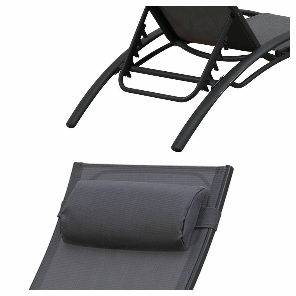  Baisao - Bain De Soleil Courbé Textilène Aluminium - Inclinable - Coussin De Tête - Léger Et Confortable - Gris/gris Anthracite - X2