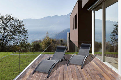  Baisao - Bain De Soleil Courbé Textilène Aluminium - Inclinable - Coussin De Tête - Léger Et Confortable - Gris/gris Anthracite - X2