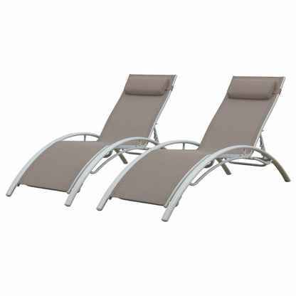  Baisao - Bain De Soleil Courbé Textilène Aluminium - Inclinable - Coussin De Tête - Léger Et Confortable - Taupe/blanc - X2