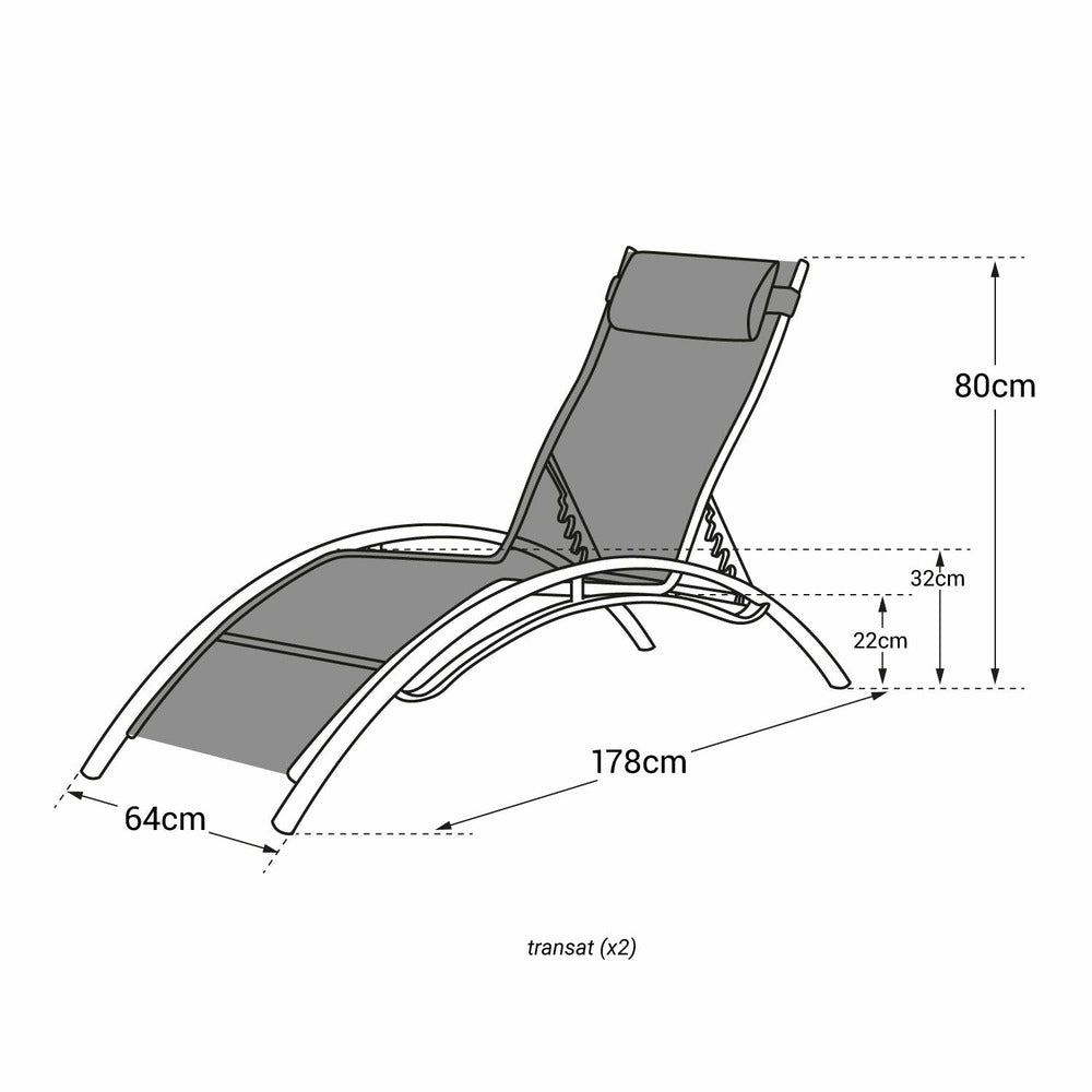  Baisao - Bain De Soleil Courbé Textilène Aluminium - Inclinable - Coussin De Tête - Léger Et Confortable - Taupe/blanc - X2