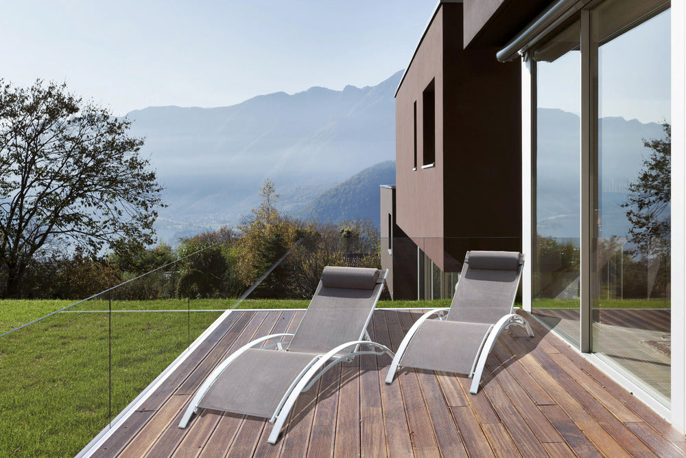  Baisao - Bain De Soleil Courbé Textilène Aluminium - Inclinable - Coussin De Tête - Léger Et Confortable - Taupe/blanc - X2