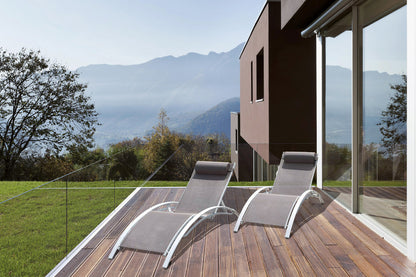  Baisao - Bain De Soleil Courbé Textilène Aluminium - Inclinable - Coussin De Tête - Léger Et Confortable - Taupe/blanc - X2