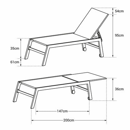  Baisao - Bain De Soleil Droit Textilène Aluminium - Inclinable Et Confortable - Léger Et Facile à Déplacer - Roulettes Arrière -