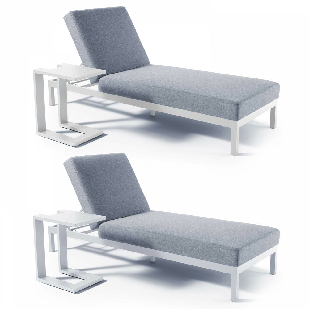  Lot De 2 Bains De Soleil Avec Tablettes En Aluminium Blanc