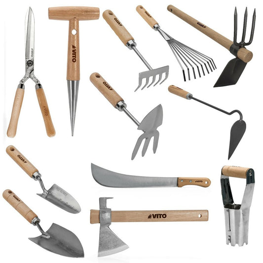  Kit 12 Outils De Jardin Manche Bois Vito Inox Et Fer Forgés à La Main