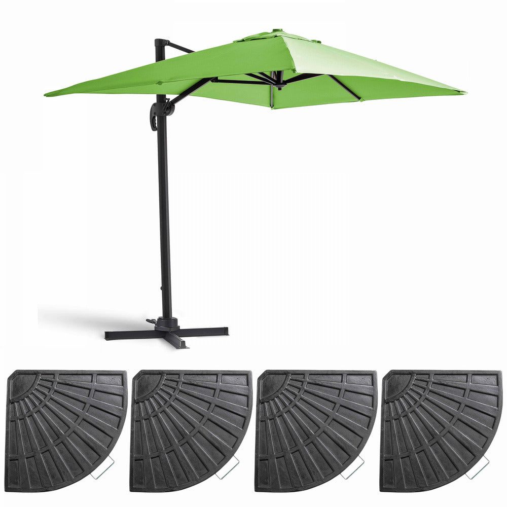  Parasol Déporté 2x3 M Et 4 Dalles Lestées Aluminium Vert