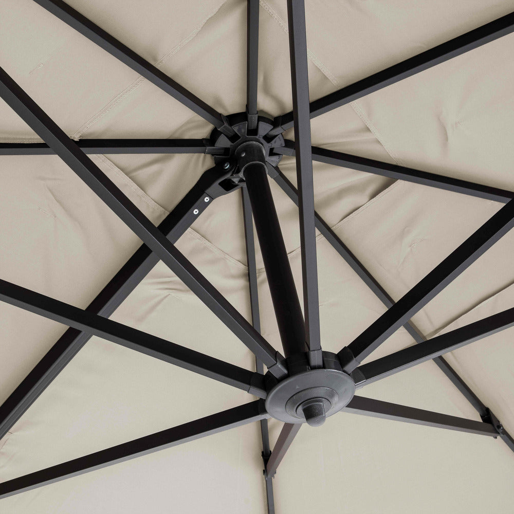  Parasol Déporté 3x4m Et 4 Dalles Lestées Aluminium Blanc