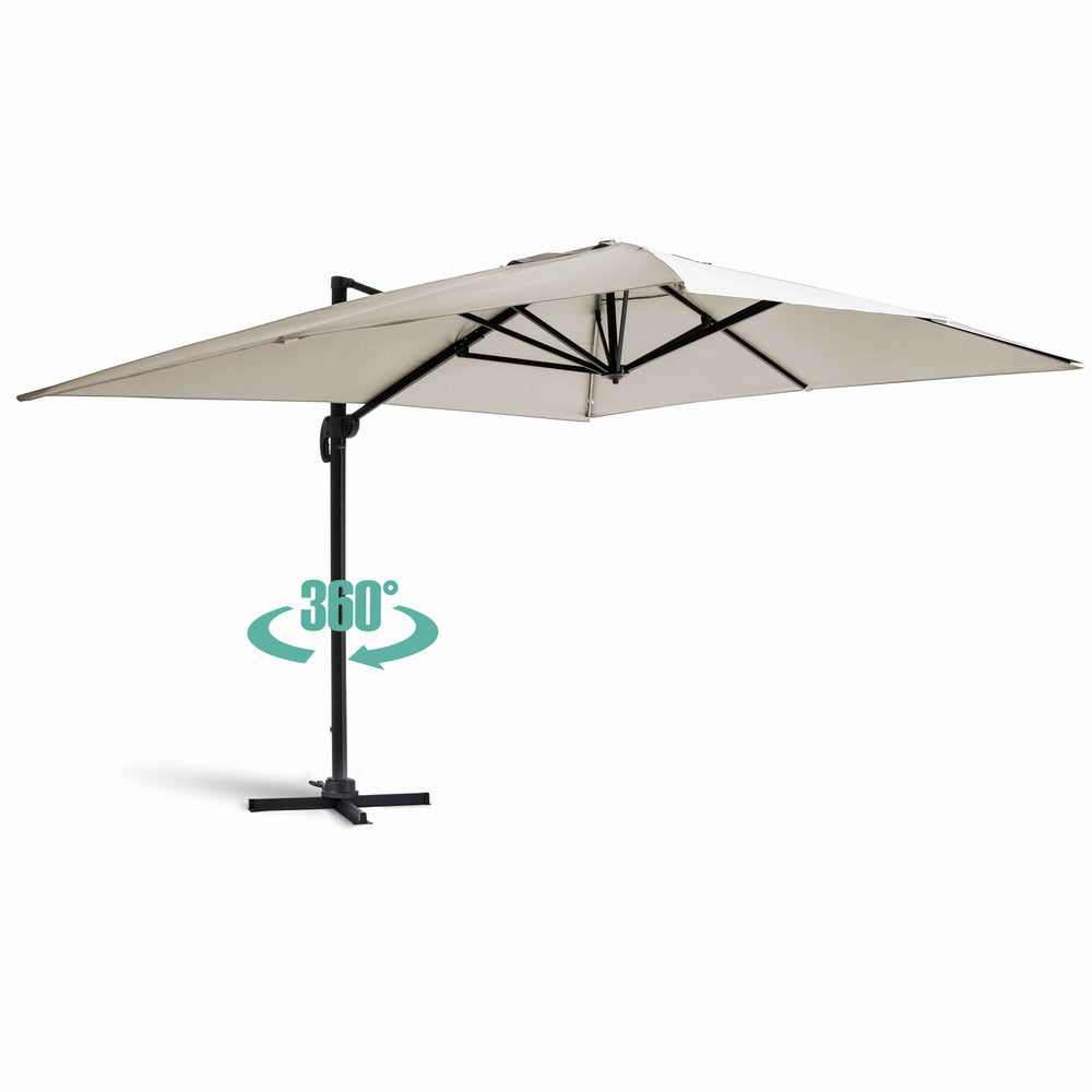  Parasol Déporté 3x4m Et 4 Dalles à Remplir Aluminium Blanc