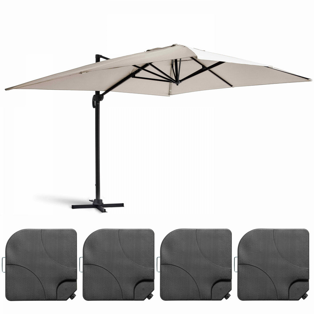  Parasol Déporté 3x4m Et 4 Dalles à Remplir Aluminium Blanc