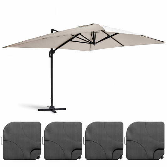  Parasol Déporté 3x4m Et 4 Dalles à Remplir Aluminium Blanc