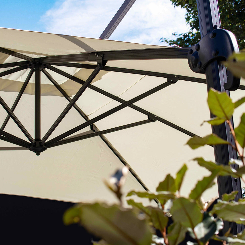  Parasol Déporté 3x4m Et 4 Dalles à Remplir Aluminium Blanc
