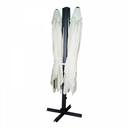  Double Parasol Déporté 3m Et 4 Dalles Lestées Aluminium Blanc