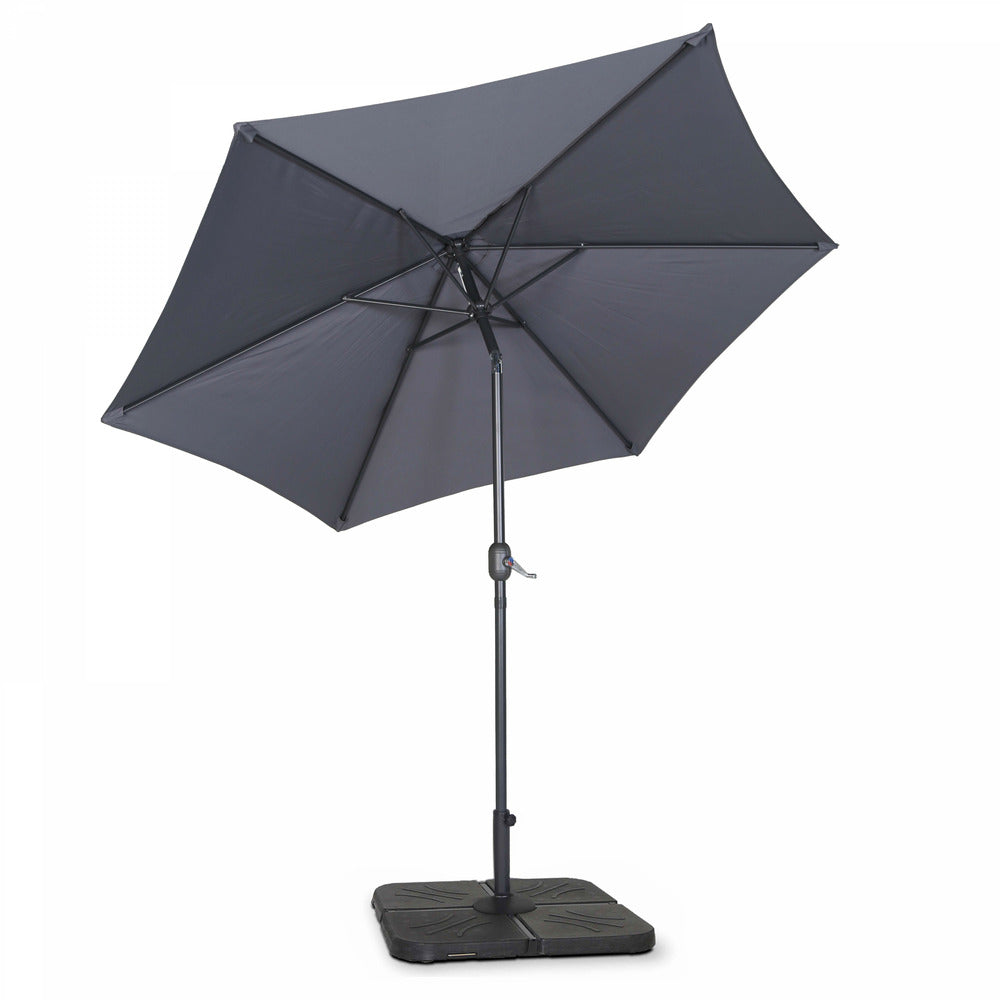  Parasol Droit Inclinable 3m Et 4 Dalles à Lester Remplissables Gris