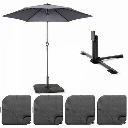  Parasol Droit Inclinable 3m Et 4 Dalles à Lester Remplissables Gris