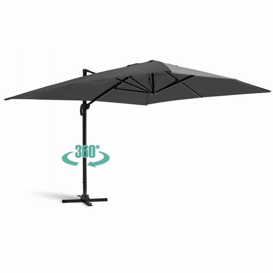  Parasol Déporté 3x4m Et 4 Dalles à Remplir Aluminium Gris
