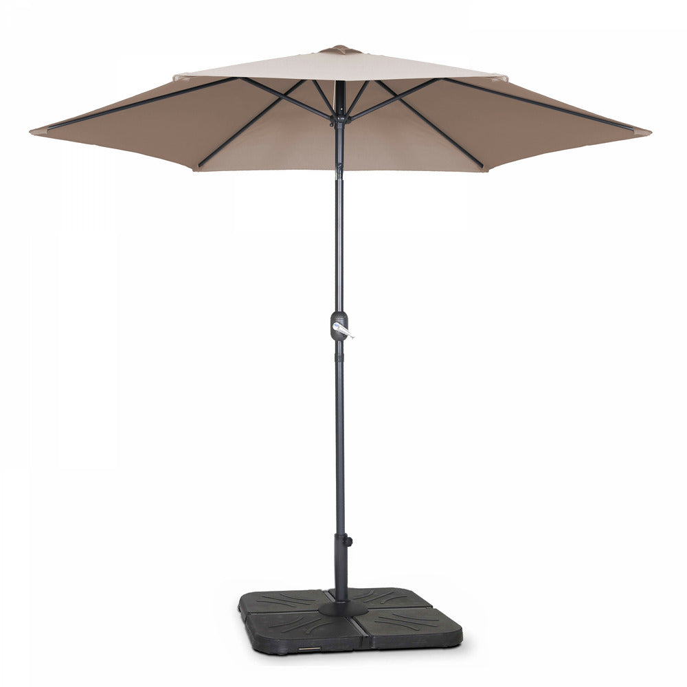  Parasol Droit Inclinable 3m Et 4 Dalles à Lester Remplissables Taupe
