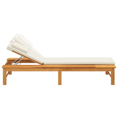 VIDAXL Chaise Longue Coussin/oreiller Blanc Crème Bois Massif Acacia