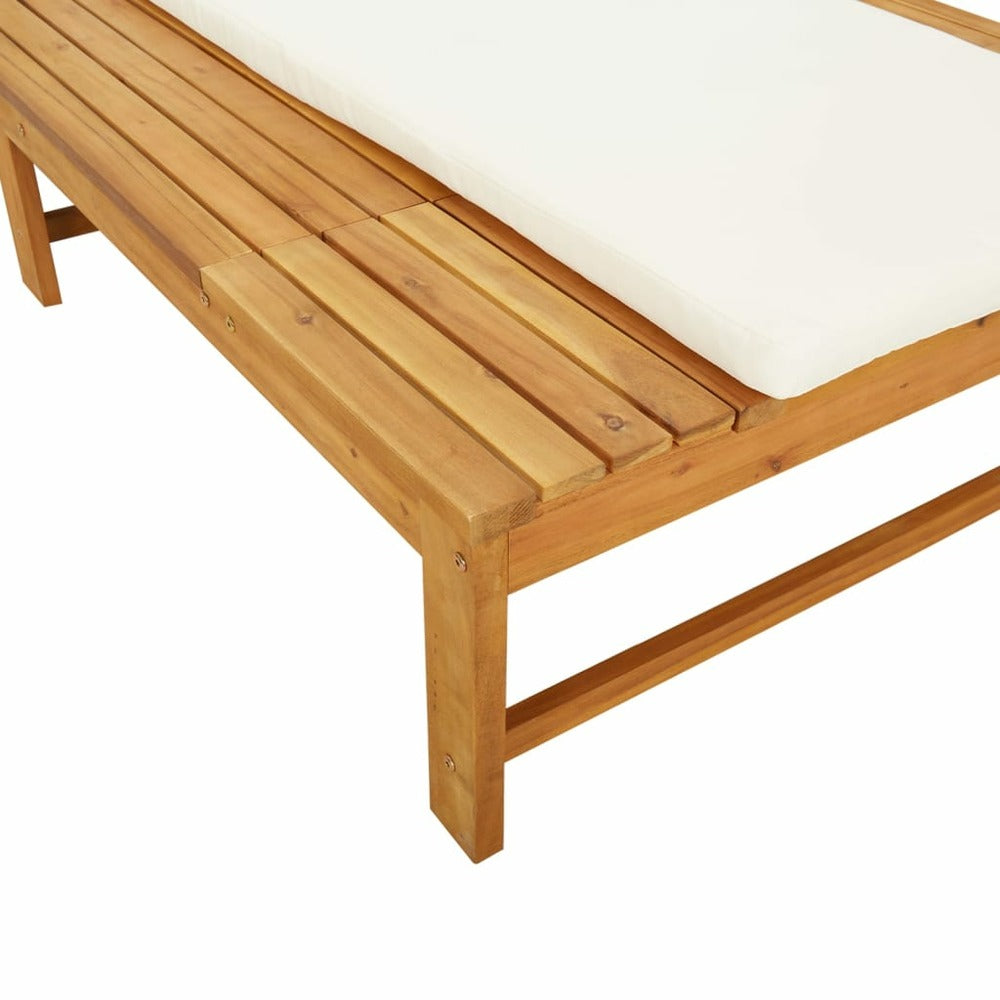VIDAXL Chaise Longue Coussin/oreiller Blanc Crème Bois Massif Acacia