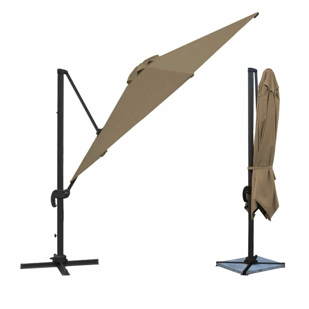  Oahu - Parasol Déporté Avec Housse De Rangement - Inclinable Rotatif Et Rabattable - Protection Uv - Ouverture Facile - Taupe 3x3m