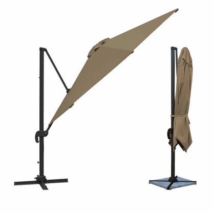  Oahu - Parasol Déporté Avec Housse De Rangement - Inclinable Rotatif Et Rabattable - Protection Uv - Ouverture Facile - Taupe 3x3m