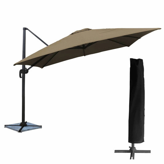  Oahu - Parasol Déporté Avec Housse De Rangement - Inclinable Rotatif Et Rabattable - Protection Uv - Ouverture Facile - Taupe 3x3m