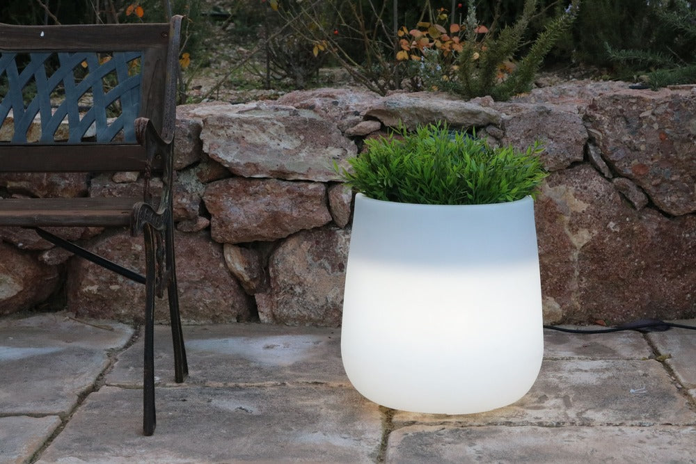  Pot Lumineux Camelia 40 Solaire+batterie Rechargeable Led Rgb Avec Télécommande ø39x39cm