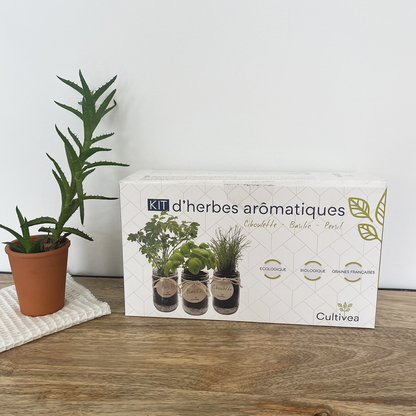  Cultivea Kit Prêt à Pousser D’herbes Aromatiques - Jardin Potager D’intérieur - (ciboulette, Basilic Persil)