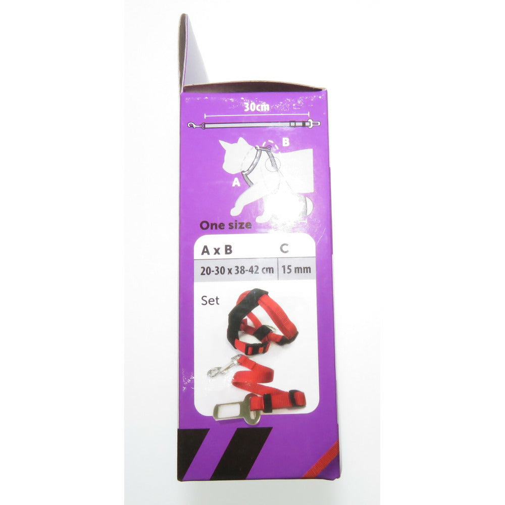  Harnais De Sécurité Voiture + Laisse Rouge 15 Mm Pour Chat