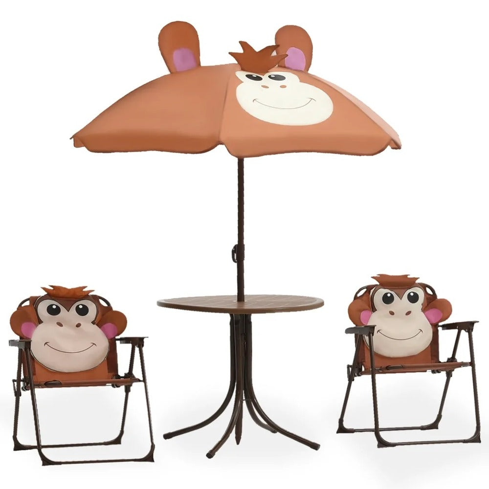 VIDAXL Petit Salon De Jardin Pour Enfant Avec Parasol Singe Rigolo