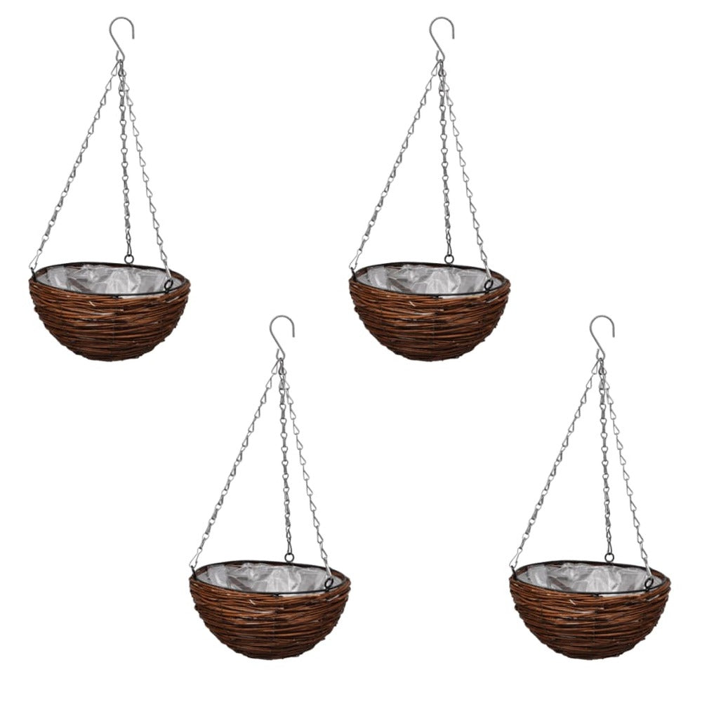 VIDAXL Lot De 4 Paniers Supsendus En Saule Avec Fonds Et Chaine Pendante