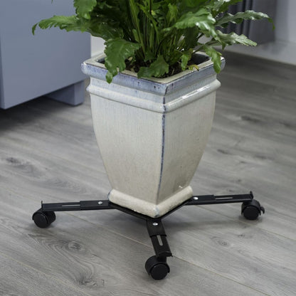Nature Support Roulant Réglable Pour Plantes 4 Bras Métal Noir