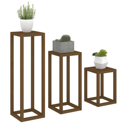 VIDAXL Ensemble De Supports Pour Plantes 3 Pcs Marron Miel Bois De Pin